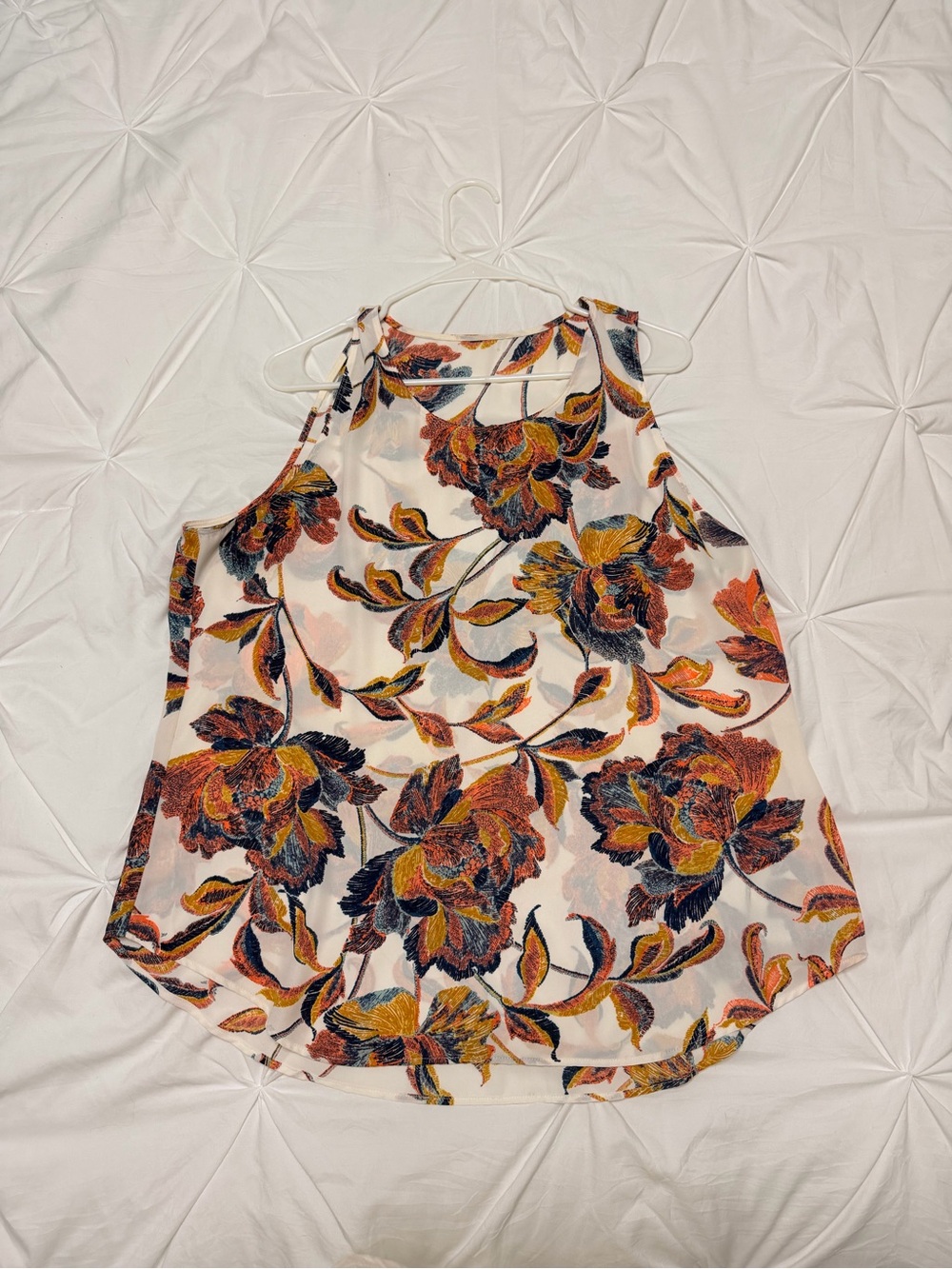 Women's Floral Sleeveless Shell Top - Cream with Multicolor Floral Print
